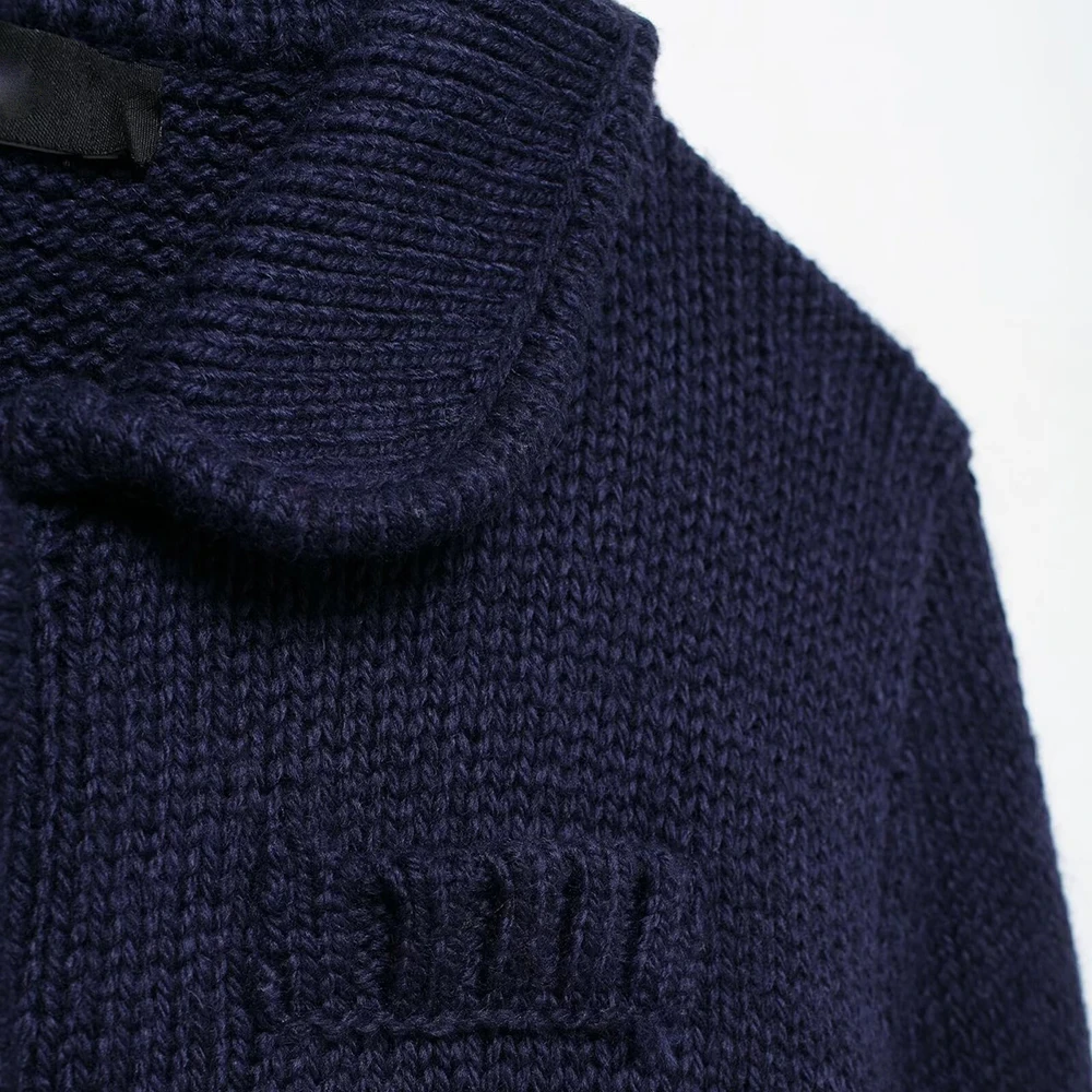 Cardigan Women Knitted Sweater Loose Turn-Down Collar Coat Long Sleeve Warm Pockets - Image 5