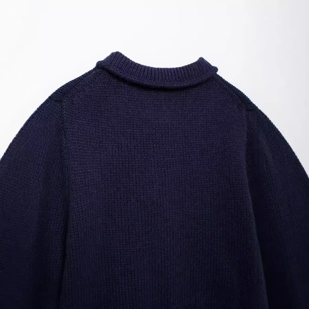 Cardigan Women Knitted Sweater Loose Turn-Down Collar Coat Long Sleeve Warm Pockets - Image 6