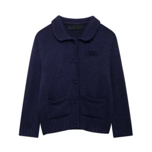 Cardigan Women Knitted Sweater Loose Turn-Down Collar Coat Long Sleeve Warm Pockets