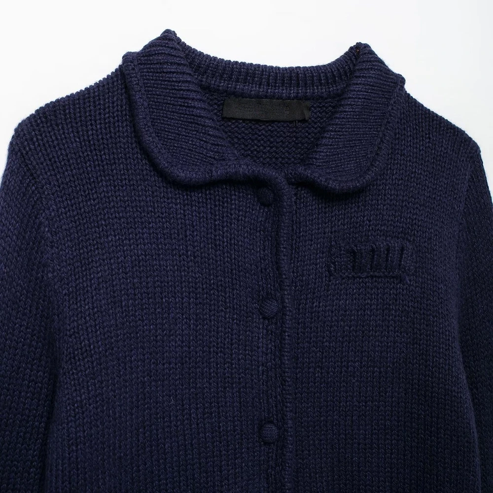 Cardigan Women Knitted Sweater Loose Turn-Down Collar Coat Long Sleeve Warm Pockets - Image 3