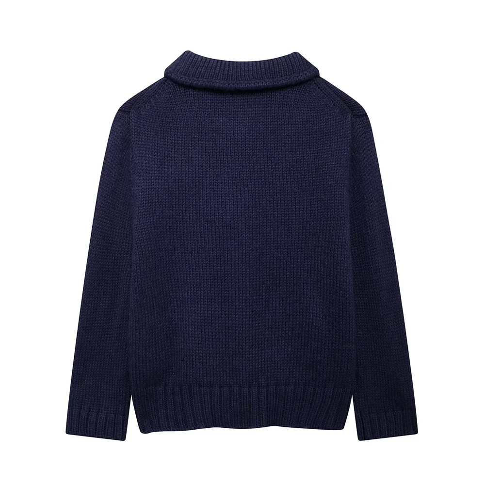 Cardigan Women Knitted Sweater Loose Turn-Down Collar Coat Long Sleeve Warm Pockets - Image 2