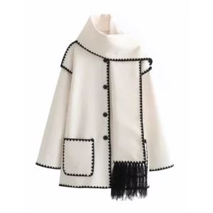 Jacket Women Coat Autumn Winter Tassel Scarf Collar Jackets Warm