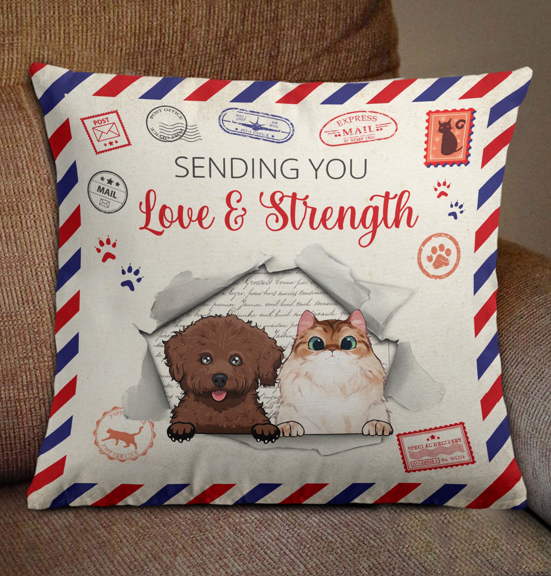 Sending Love And Strength – Personalized Pillow – Birthday, Loving Gift For Cat & Dog Lover, Pet Owner, Pet Mom, Pet Dad - Image 2
