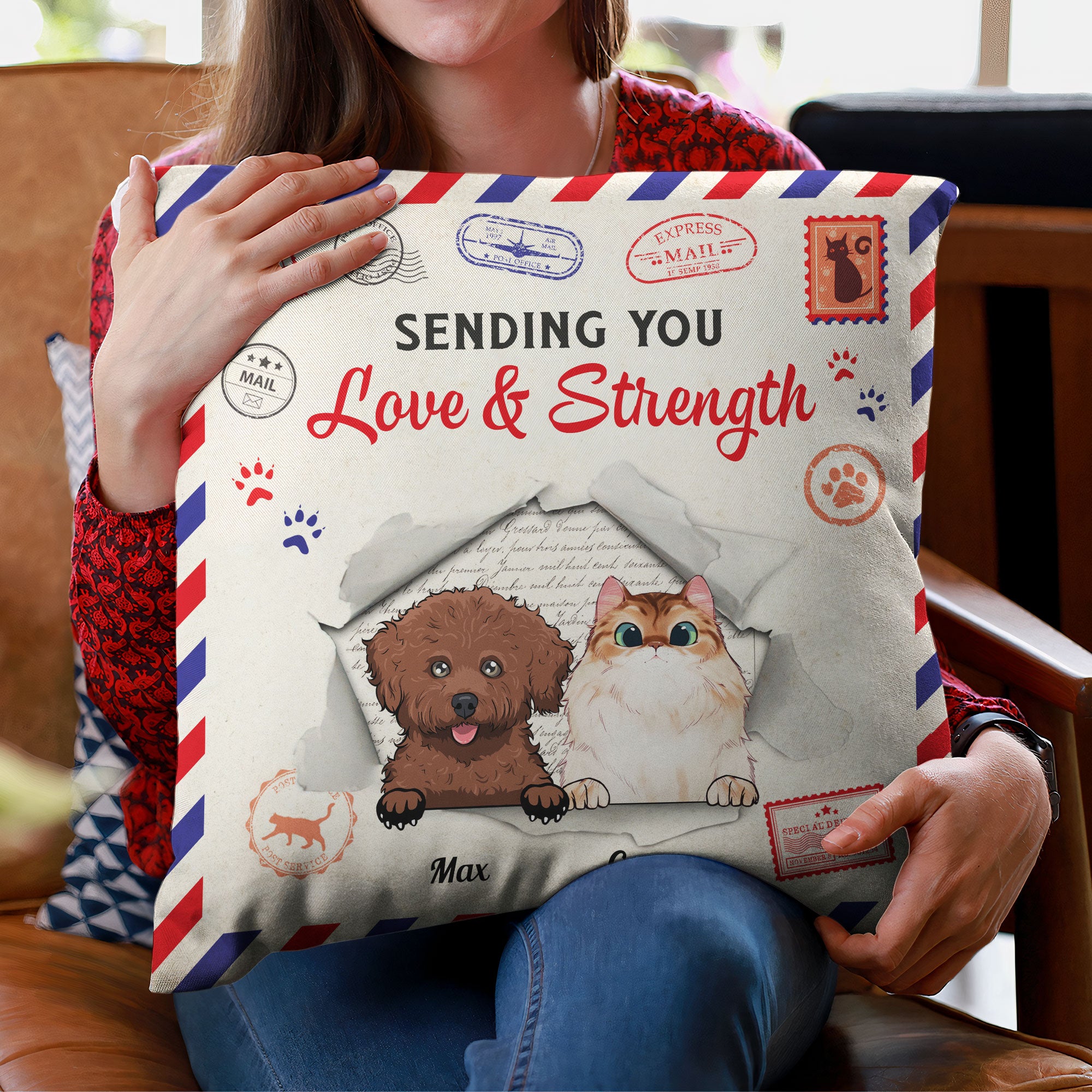 Sending Love And Strength – Personalized Pillow – Birthday, Loving Gift For Cat & Dog Lover, Pet Owner, Pet Mom, Pet Dad - Image 4