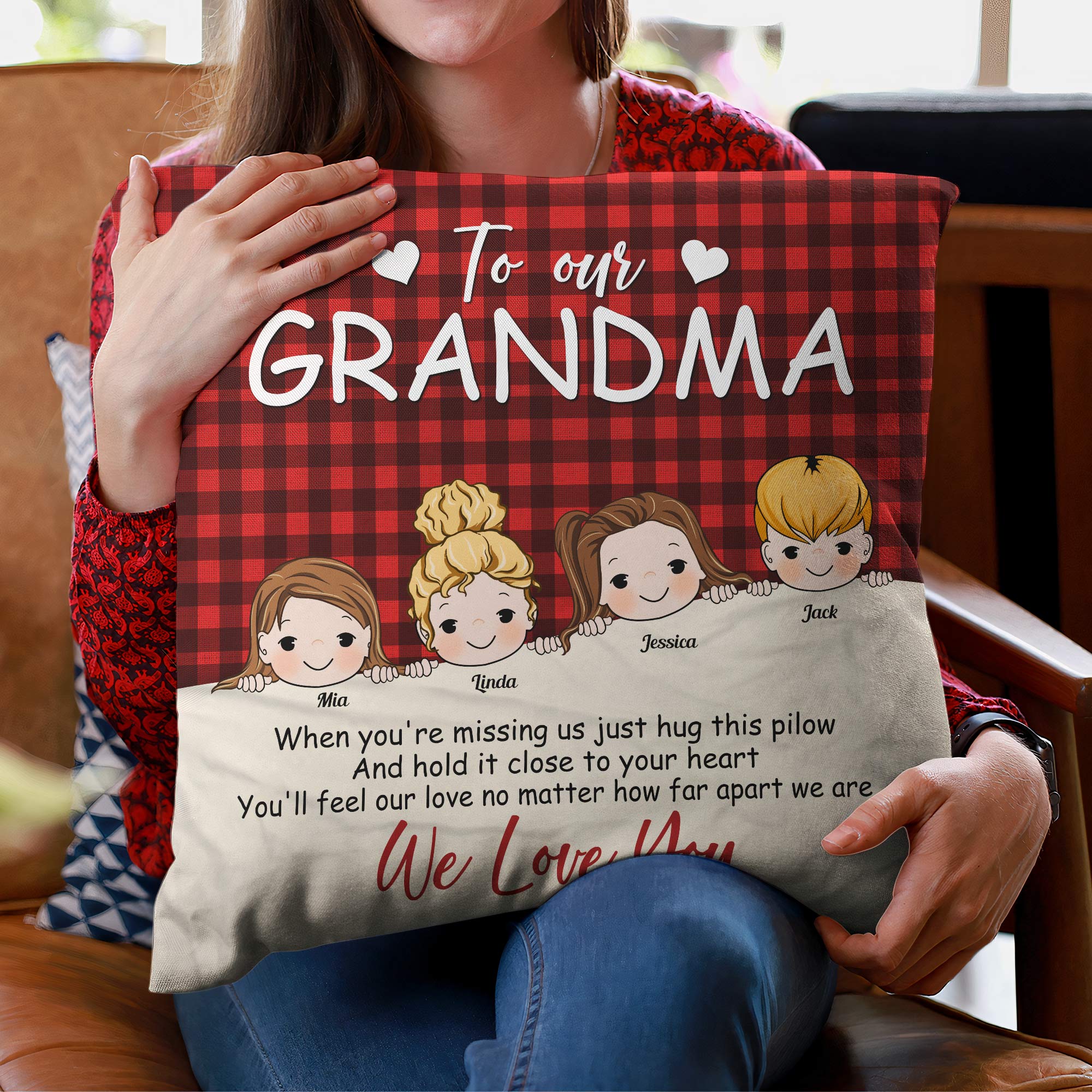 When You’re Missing Us Just Hug This – Personalized Pillow – Christmas, Loving Gift For Grandma, Mimi, Nini, Granny – From Kids, Grandkids - Image 3