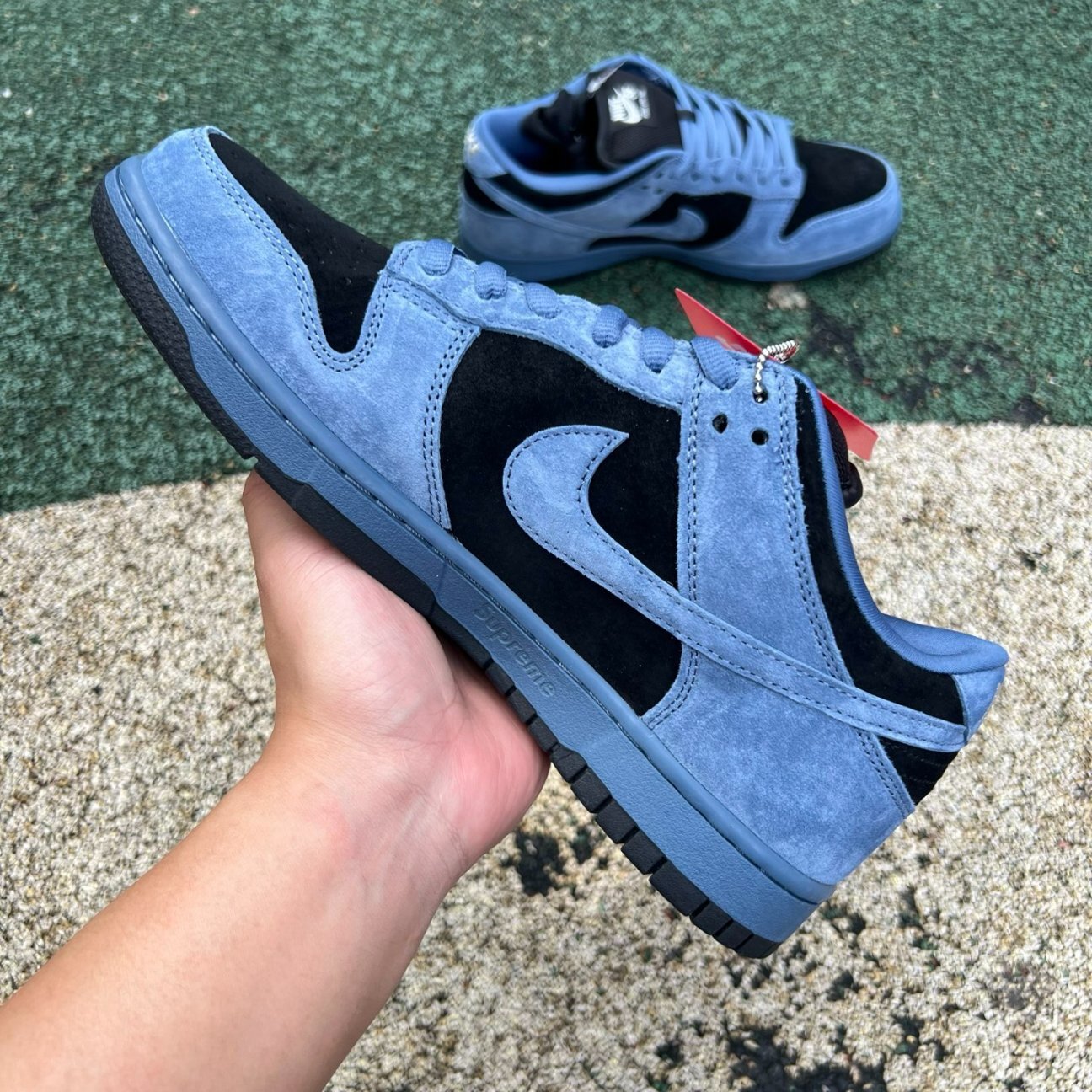 Supreme x Nike Dunk Low SB in the "Ocean Fog"