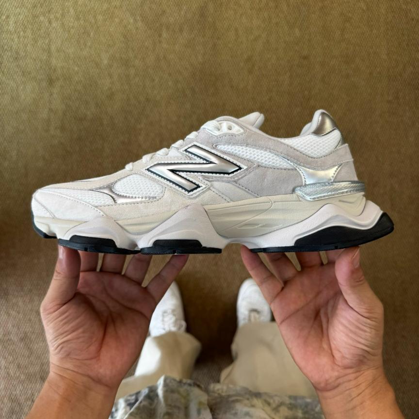 New Balance 9060 sneaker in a White and Metallic Silver