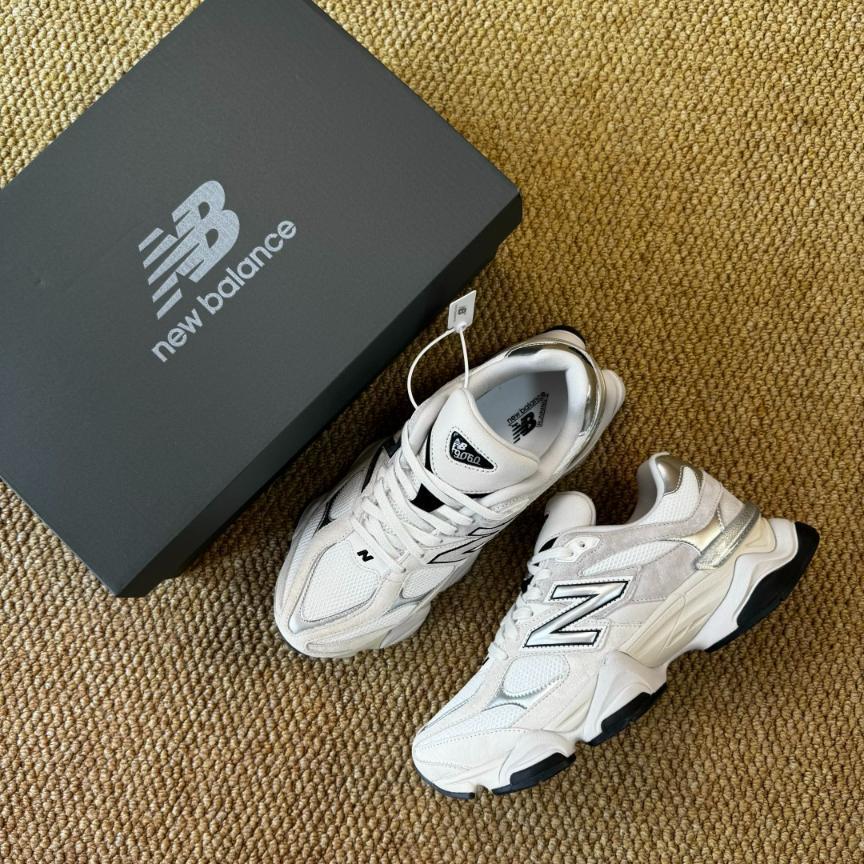 New Balance 9060 sneaker in a White and Metallic Silver - Image 5