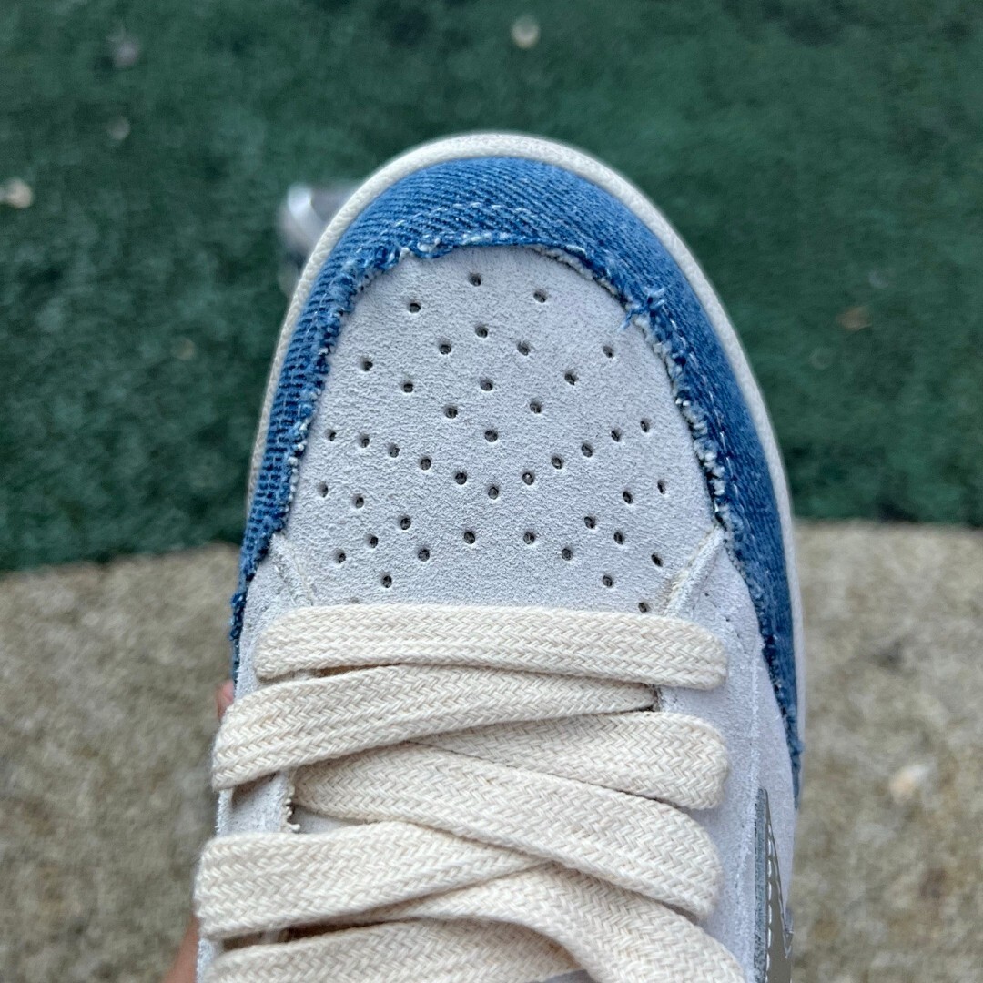 Golden Goose Ball Star White Suede Blue Distressed Denim Silver Star Low Top Sneakers - Image 5