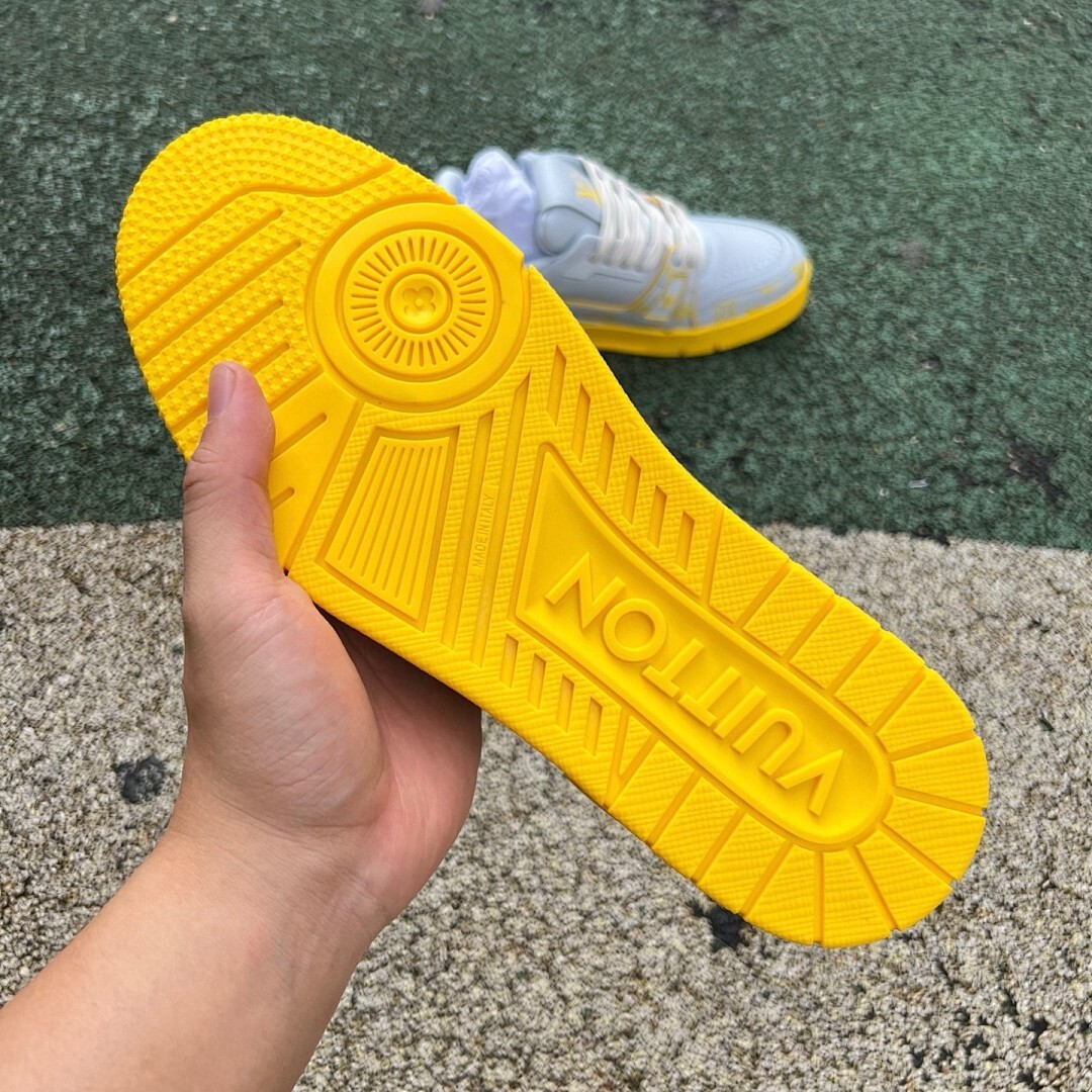 Louis Vuitton LV Trainer Sneaker Grey Yellow Monogram - Image 6