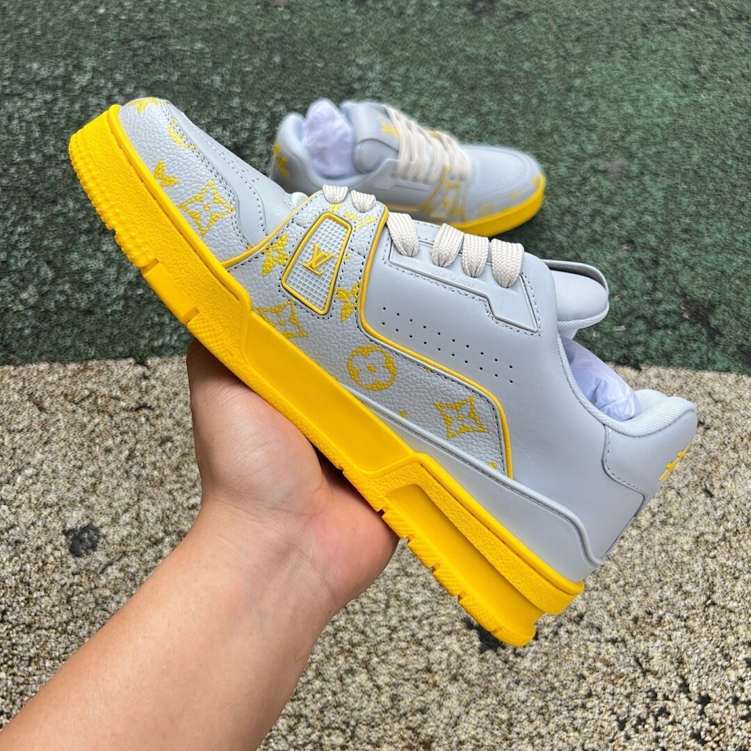 Louis Vuitton LV Trainer Sneaker Grey Yellow Monogram - Image 7