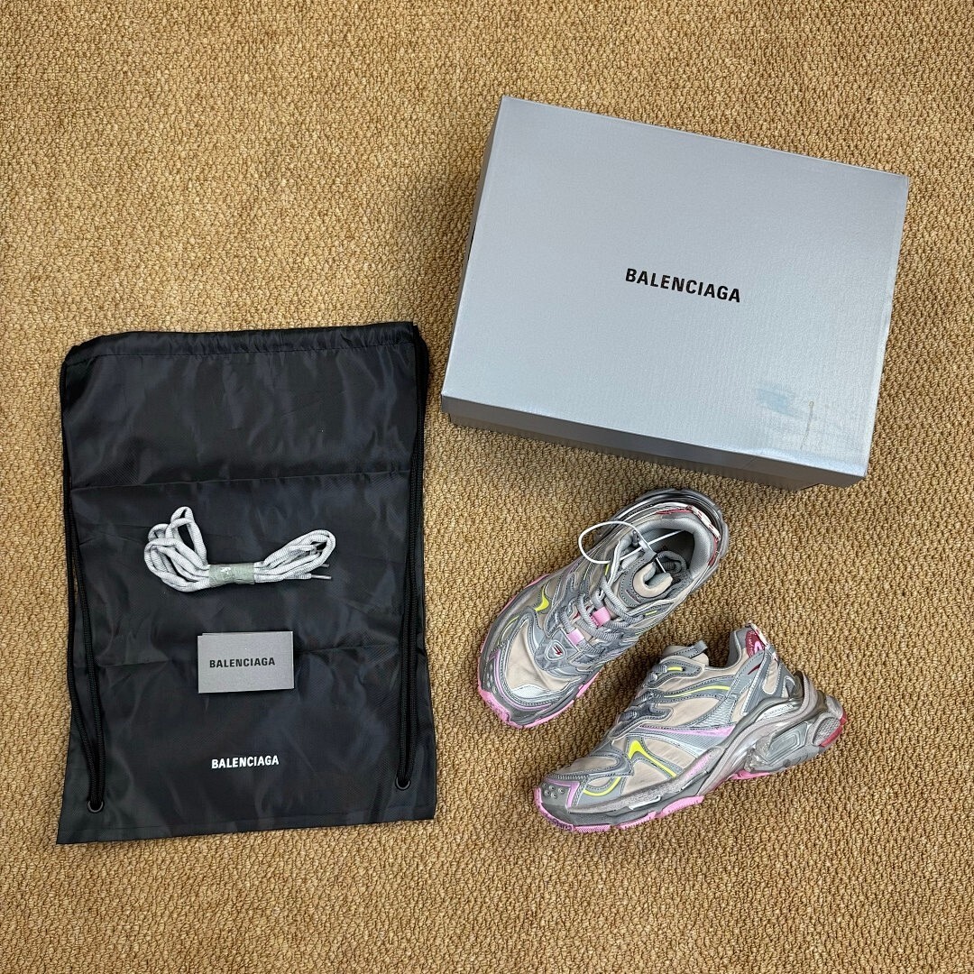 Balenciaga Runner Trainers Grey Yellow Pink - Image 2