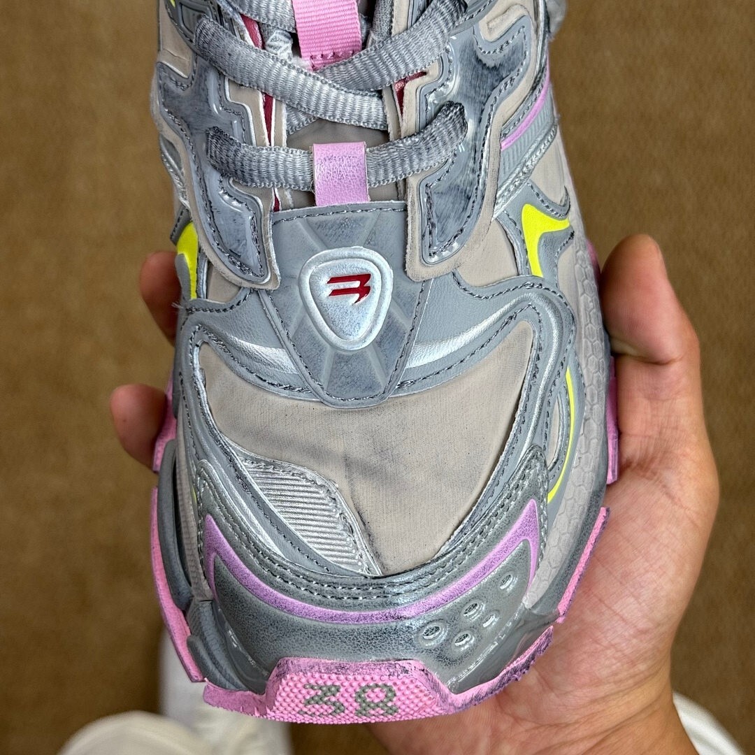 Balenciaga Runner Trainers Grey Yellow Pink - Image 4