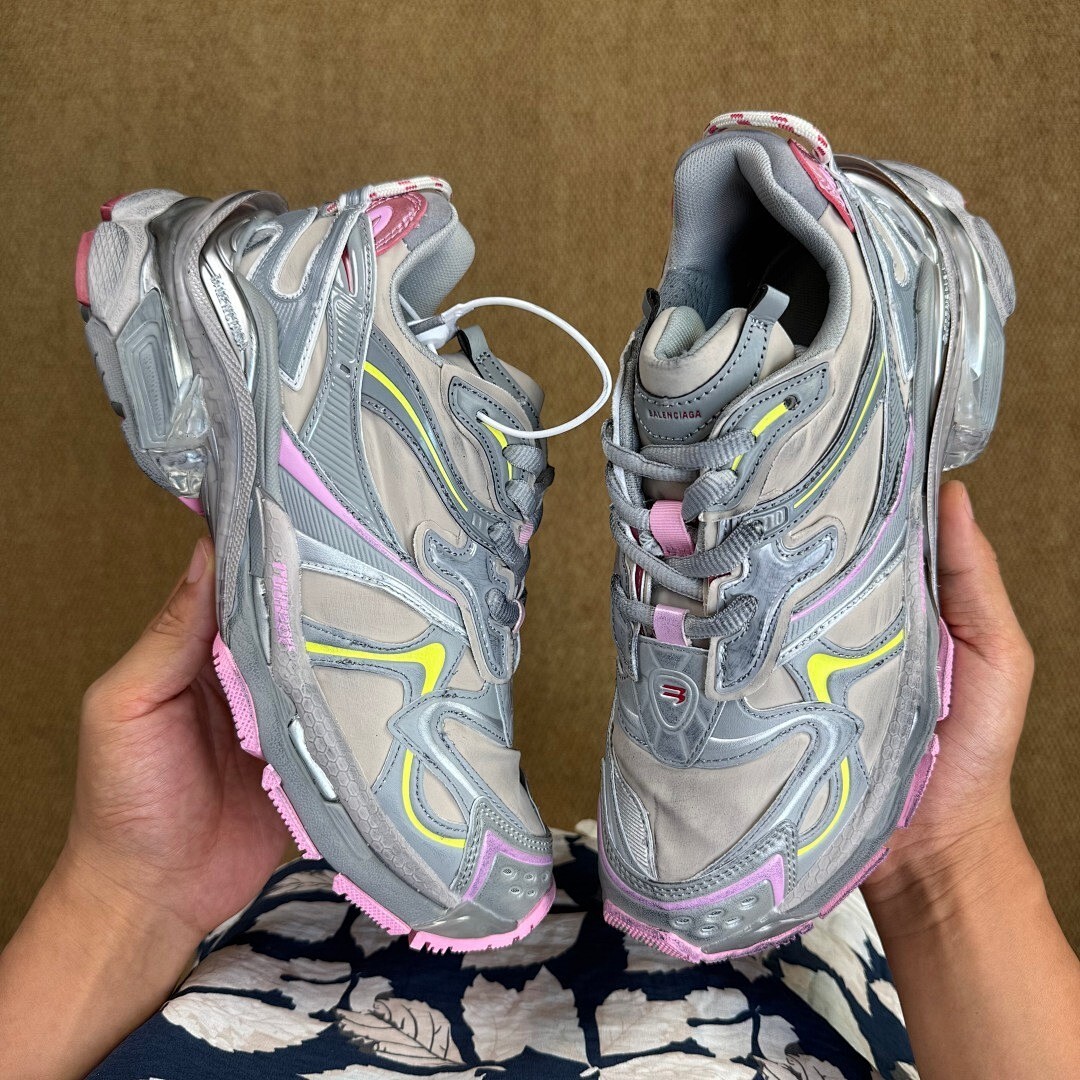 Balenciaga Runner Trainers Grey Yellow Pink - Image 8