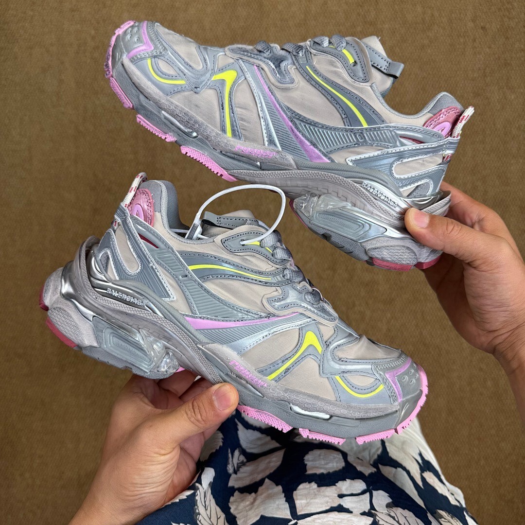 Balenciaga Runner Trainers Grey Yellow Pink - Image 9