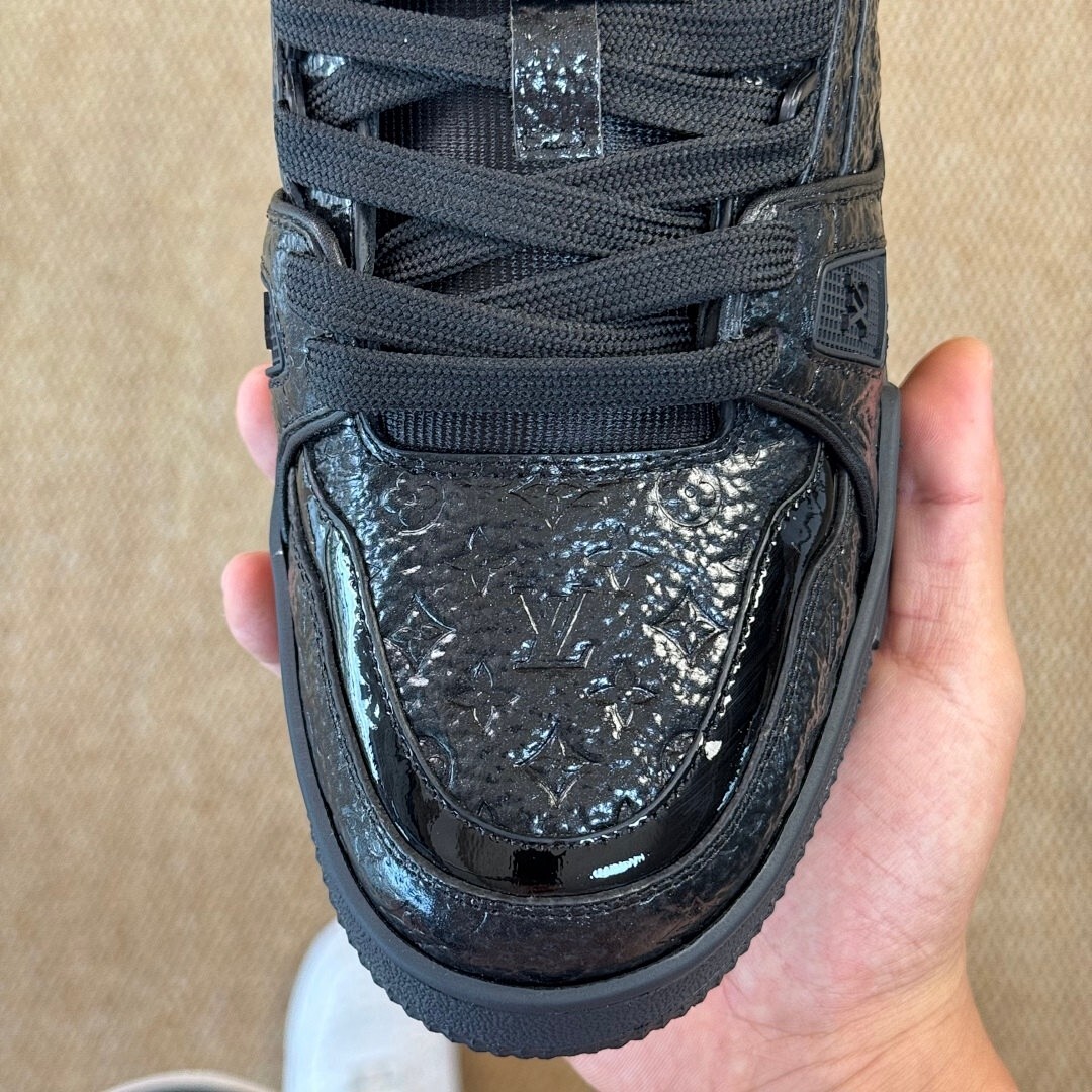 Louis Vuitton LV Trainer Sneaker Black Monogram Embossed Patent Leather - Image 3