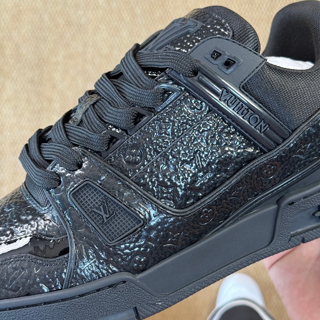 Louis Vuitton LV Trainer Sneaker Black Monogram Embossed Patent Leather - Image 4