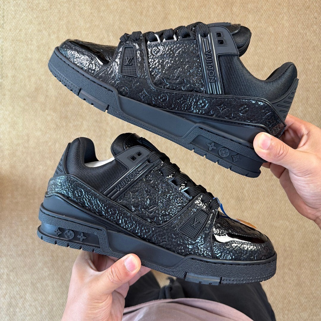 Louis Vuitton LV Trainer Sneaker Black Monogram Embossed Patent Leather - Image 8