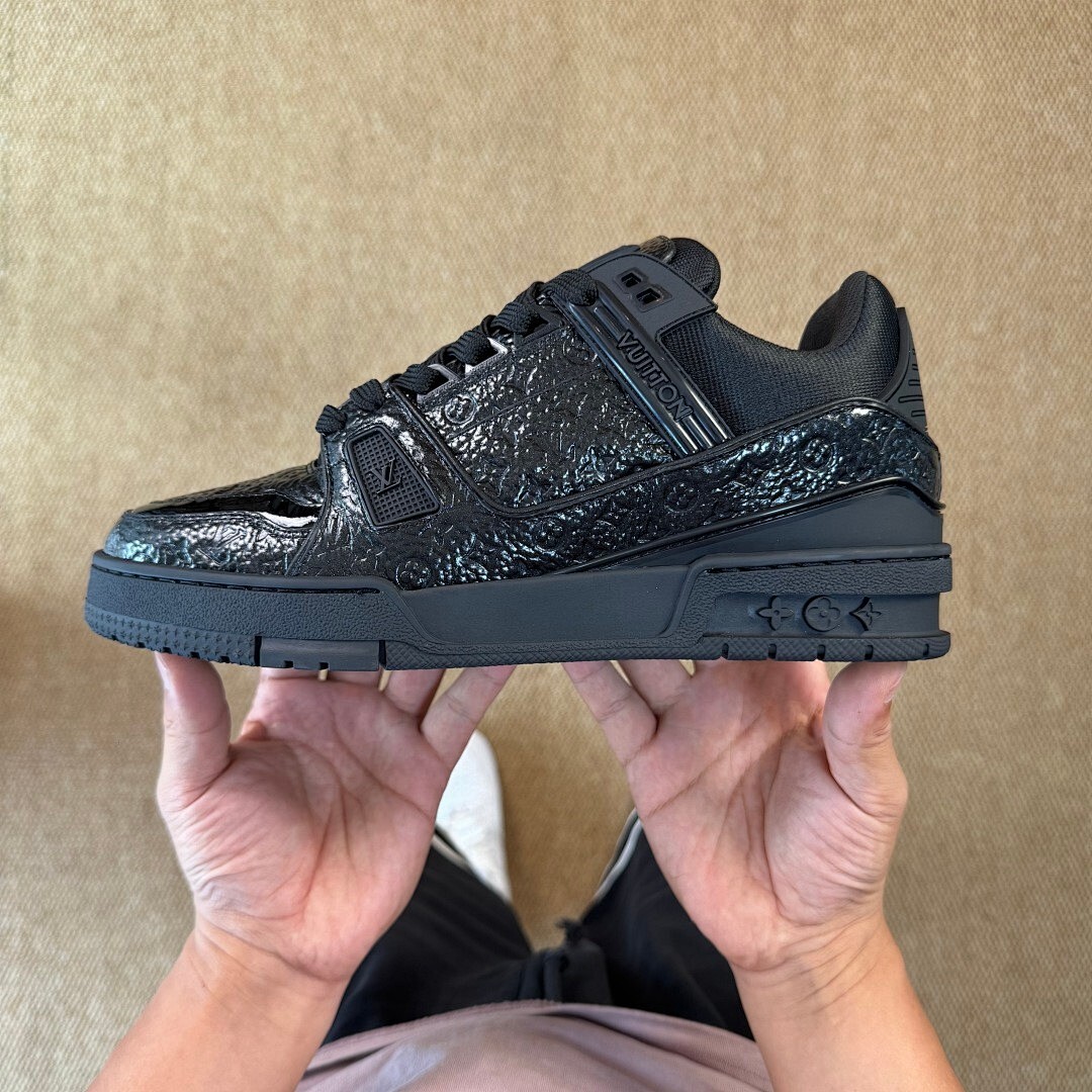 Louis Vuitton LV Trainer Sneaker Black Monogram Embossed Patent Leather - Image 9