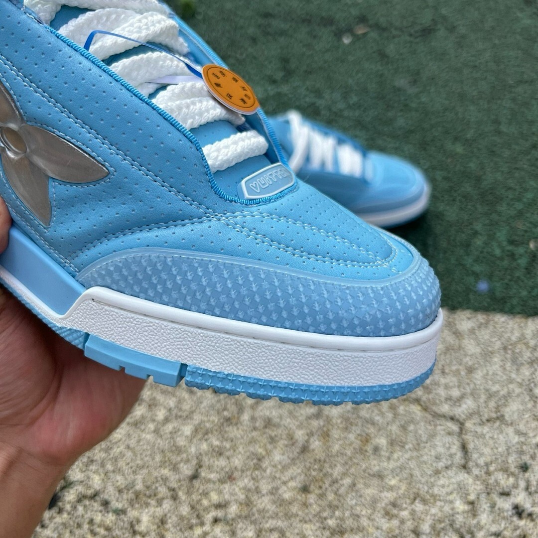 Louis Vuitton LV Trainer Monogram Flower Sneaker Light Blue - Image 3