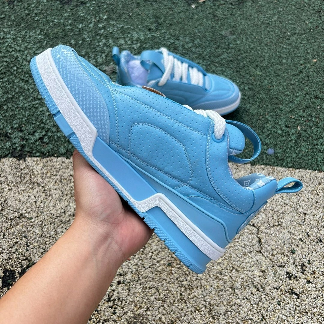 Louis Vuitton LV Trainer Monogram Flower Sneaker Light Blue - Image 7