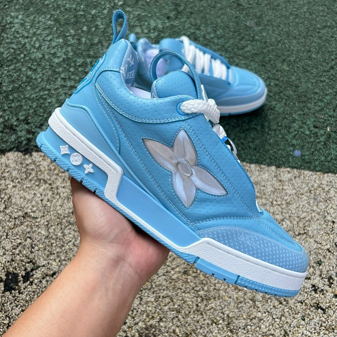 Louis Vuitton LV Trainer Monogram Flower Sneaker Light Blue - Image 9