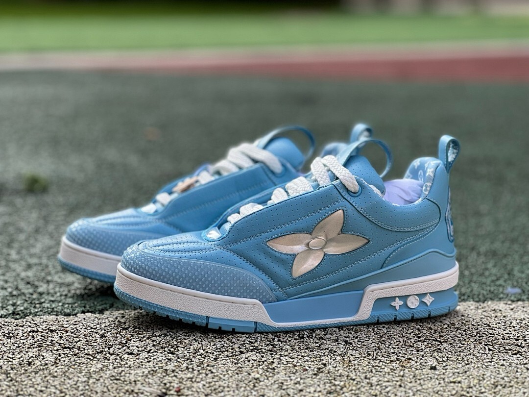 Louis Vuitton LV Trainer Monogram Flower Sneaker Light Blue - Image 10