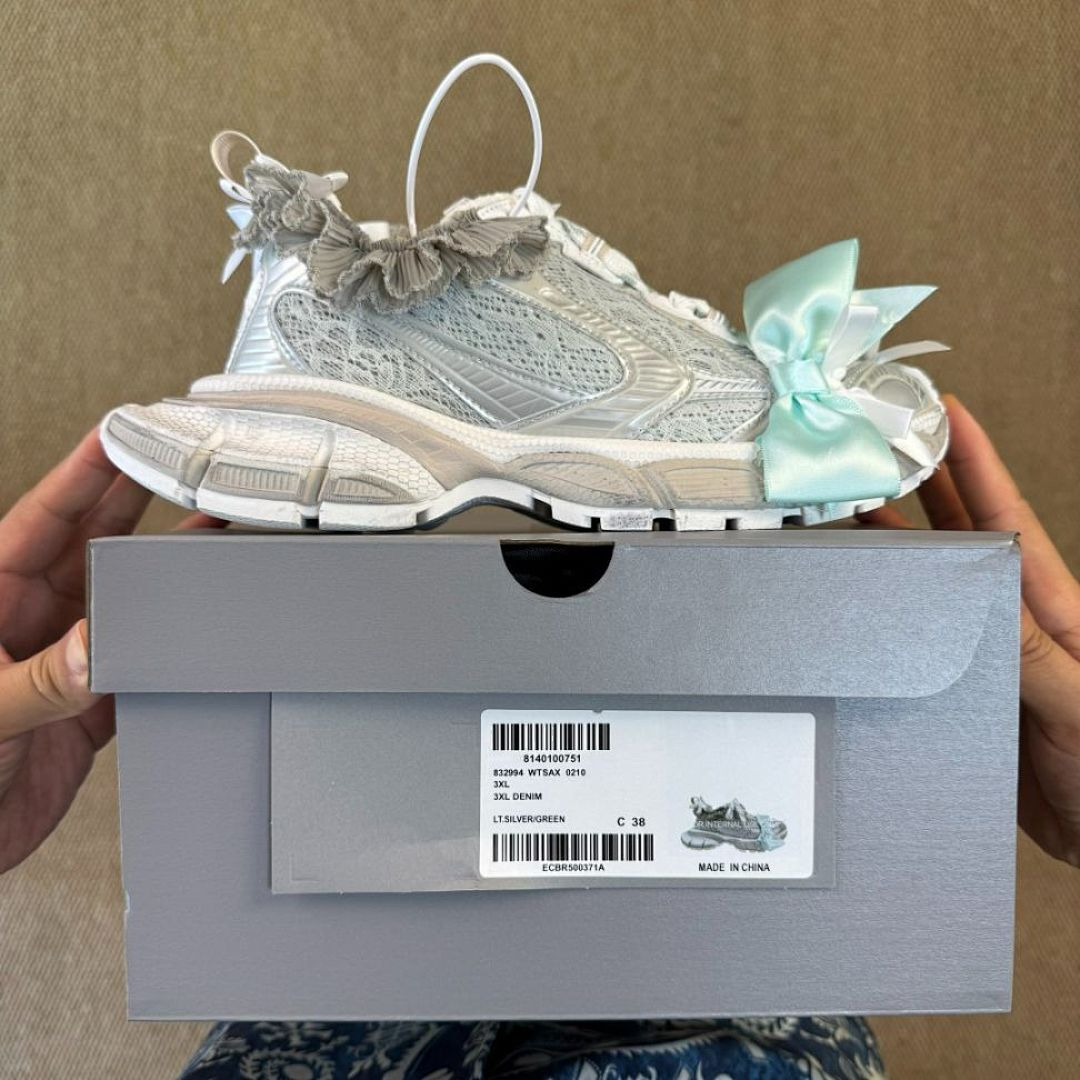 Balenciaga Runner Mesh and Nylon Trainers White Silver - Image 3