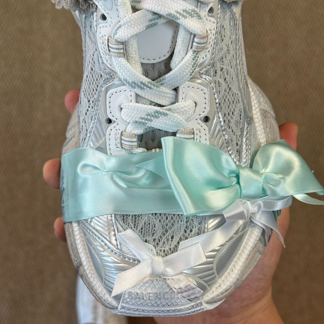 Balenciaga Runner Mesh and Nylon Trainers White Silver - Image 4