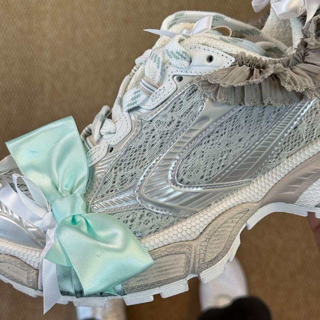 Balenciaga Runner Mesh and Nylon Trainers White Silver - Image 5