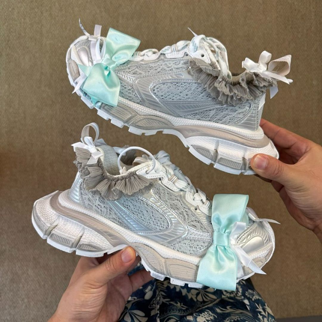 Balenciaga Runner Mesh and Nylon Trainers White Silver - Image 9