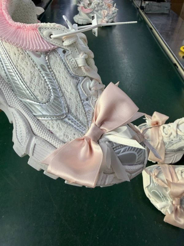Balenciaga Runner White Silver Pink Ribbon Bow Ruffle Sneakers - Image 2