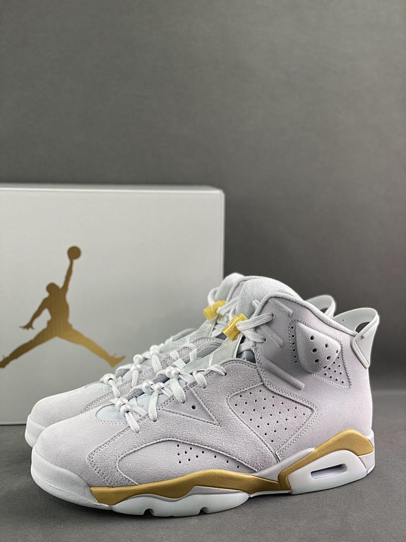 Air Jordan 6 Retro White Metallic Gold CT8529-170 Light Grey Suede Basketball Sneakers - Image 2