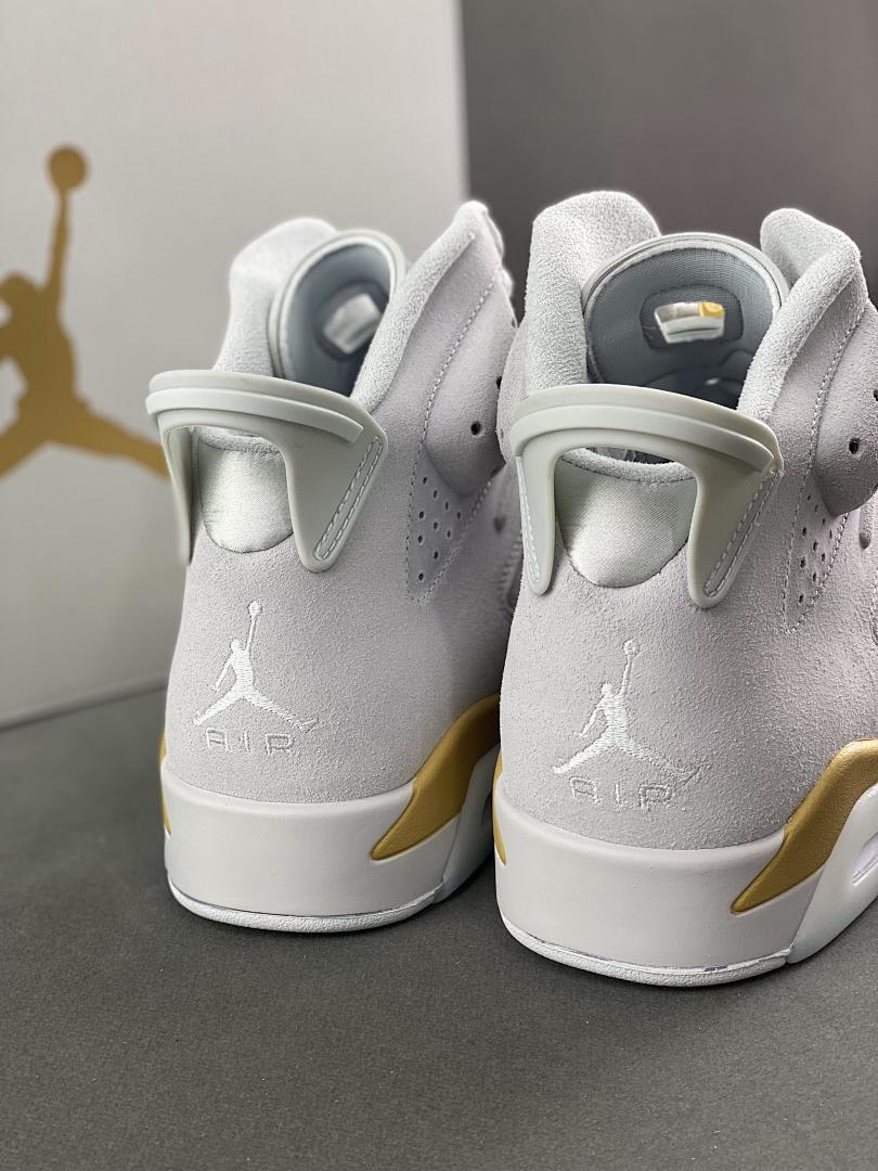 Air Jordan 6 Retro White Metallic Gold CT8529-170 Light Grey Suede Basketball Sneakers - Image 3
