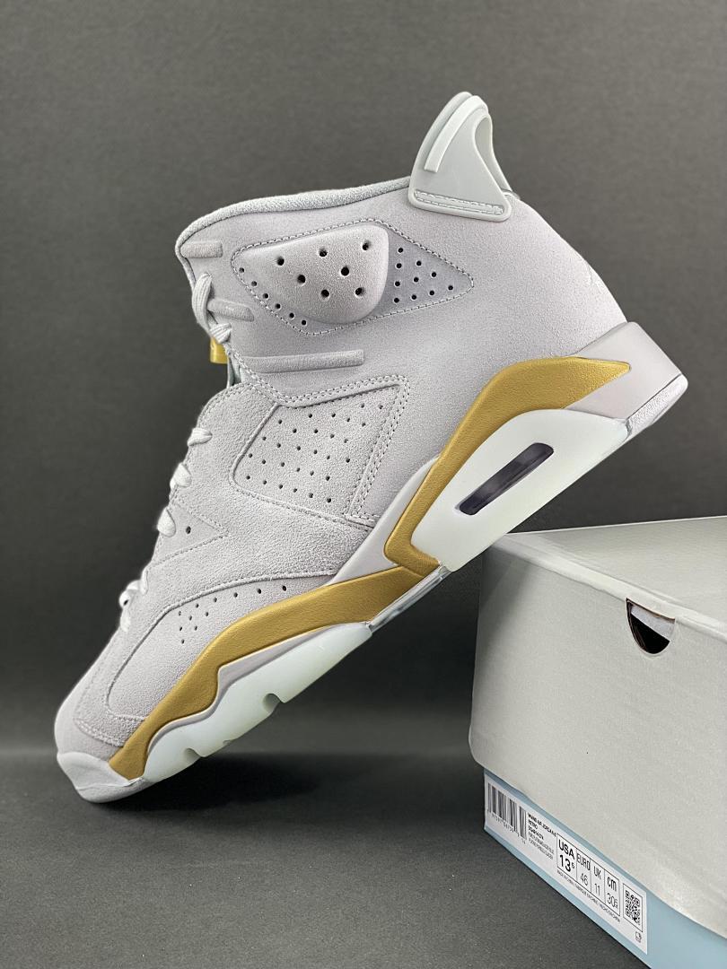 Air Jordan 6 Retro White Metallic Gold CT8529-170 Light Grey Suede Basketball Sneakers - Image 4