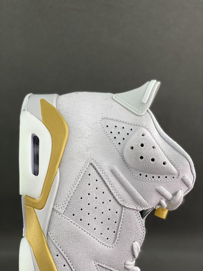 Air Jordan 6 Retro White Metallic Gold CT8529-170 Light Grey Suede Basketball Sneakers - Image 7