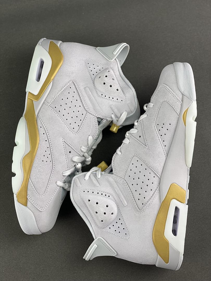 Air Jordan 6 Retro White Metallic Gold CT8529-170 Light Grey Suede Basketball Sneakers - Image 9