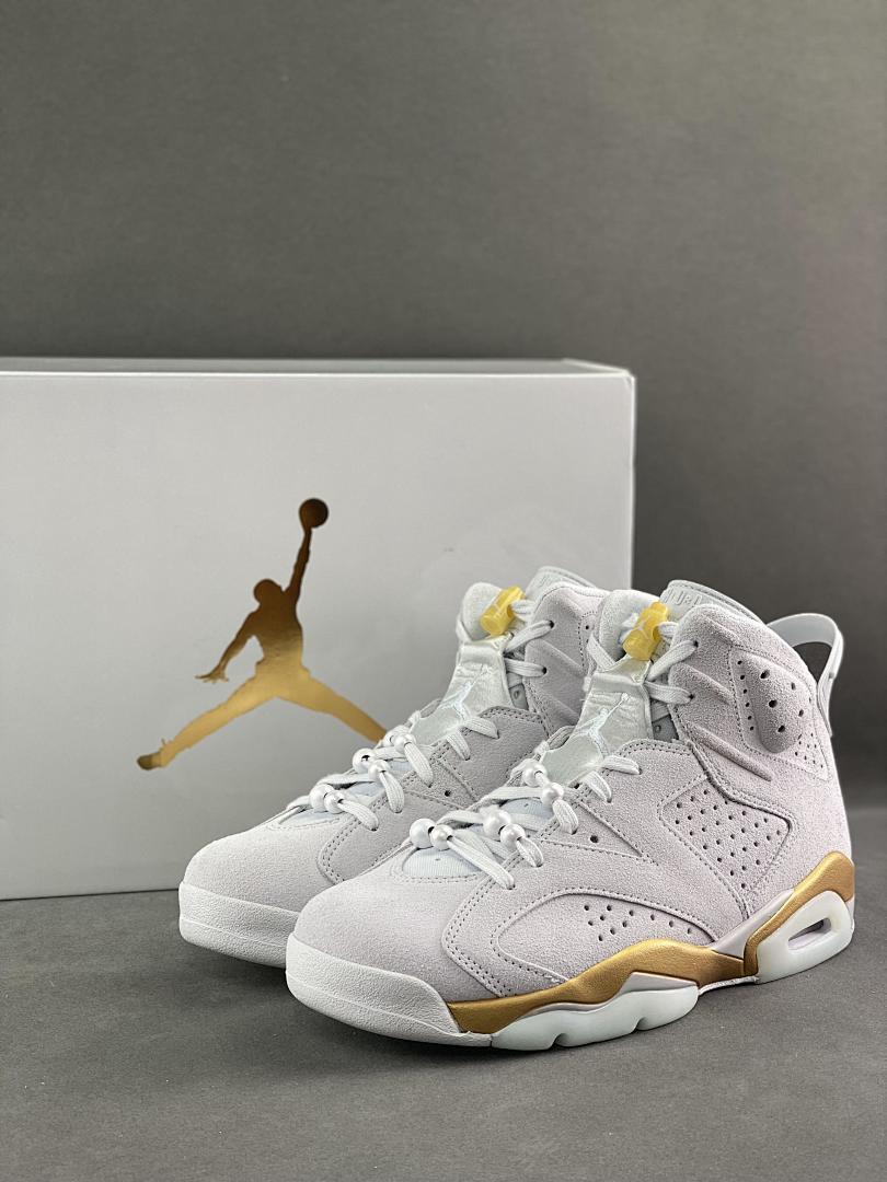 Air Jordan 6 Retro Sail Metallic Gold Suede Sneakers