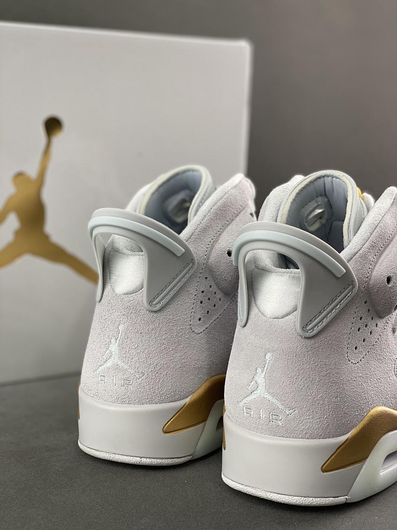 Air Jordan 6 Retro Sail Metallic Gold Suede Sneakers - Image 3