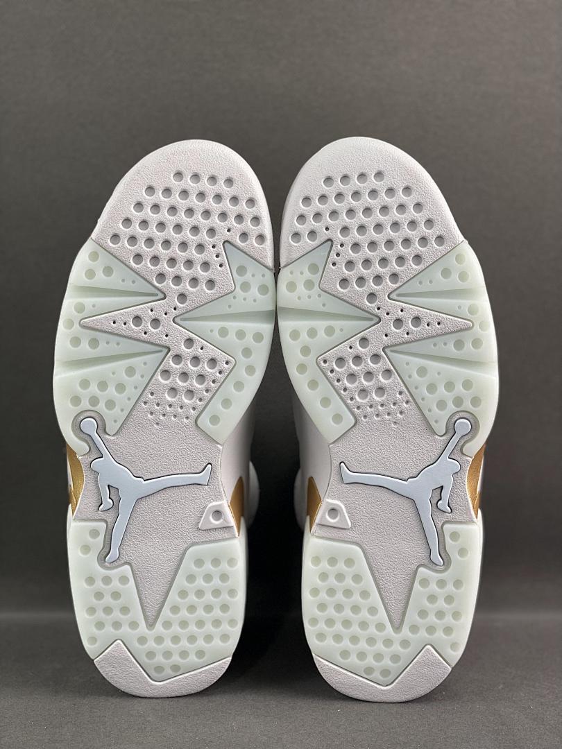 Air Jordan 6 Retro Sail Metallic Gold Suede Sneakers - Image 5