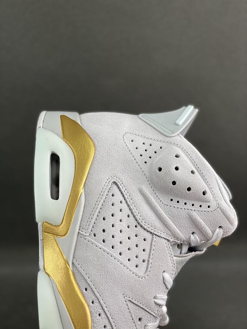 Air Jordan 6 Retro Sail Metallic Gold Suede Sneakers - Image 7