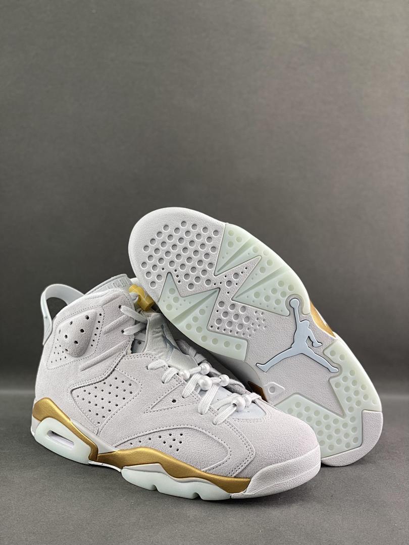 Air Jordan 6 Retro Sail Metallic Gold Suede Sneakers - Image 8