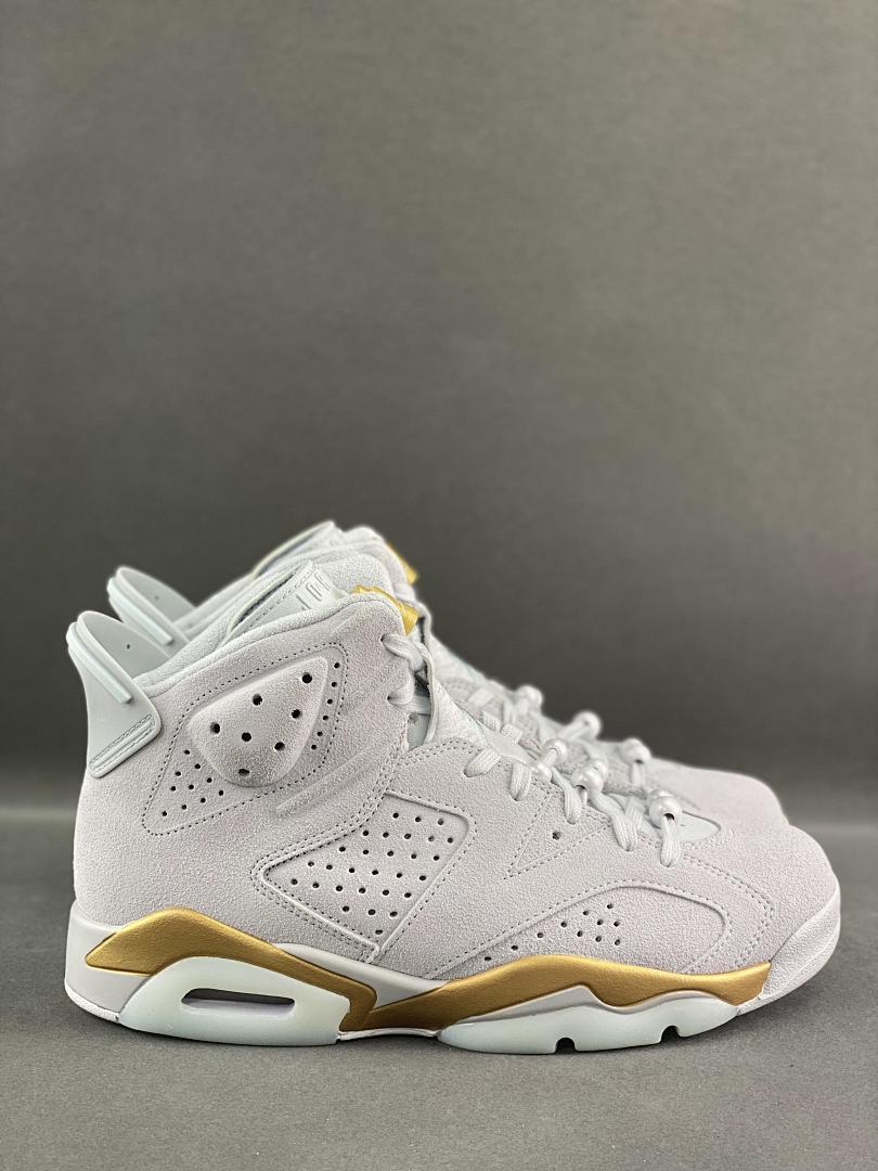 Air Jordan 6 Retro Sail Metallic Gold Suede Sneakers - Image 10