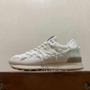 New Balance 574 Rawiya Distressed Frayed Canvas Off-White Cream Sneakers ML574DRY