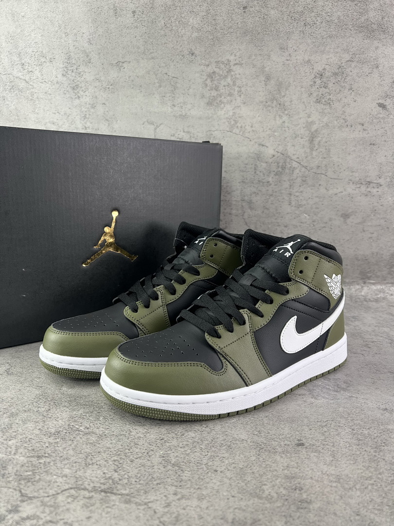 Nike Air Jordan 1 Mid Dark Olive Black White 554724-002 - Image 2