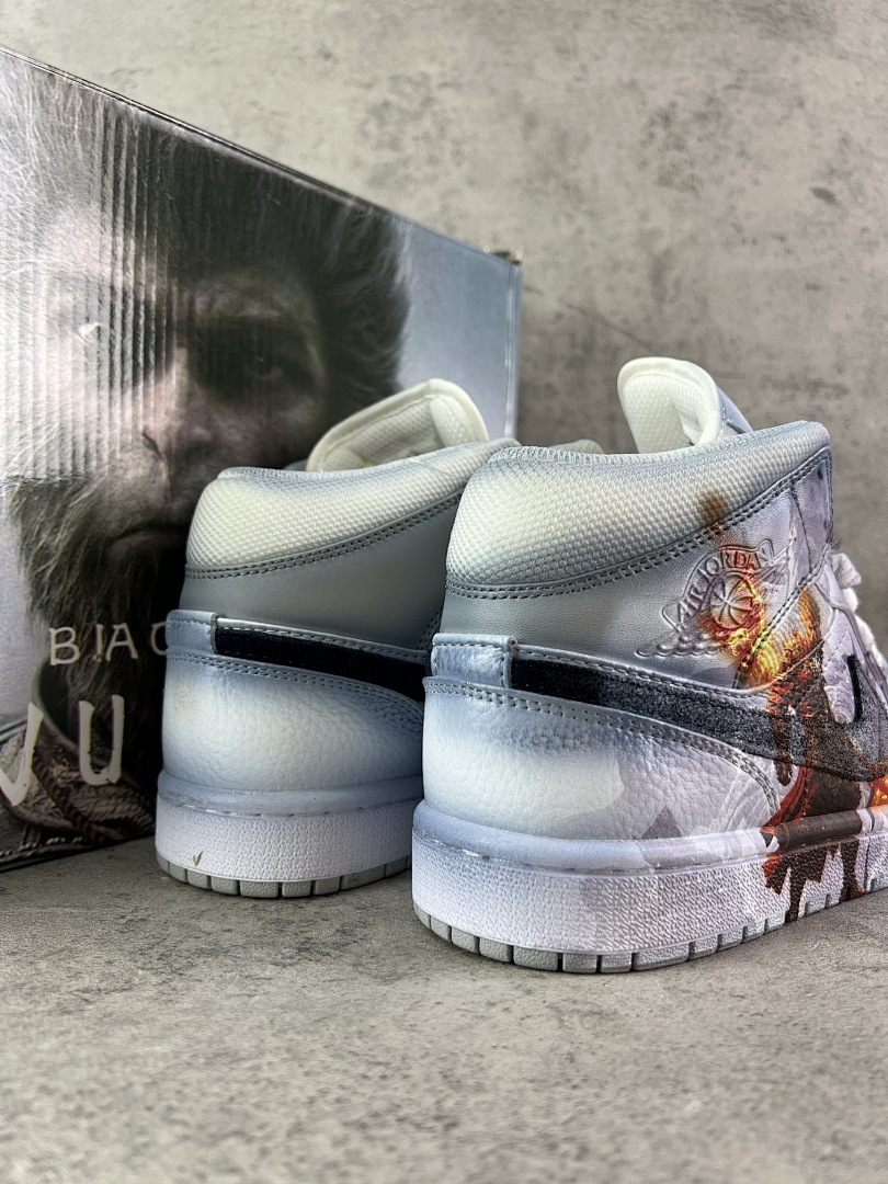 Air Jordan 1 Mid 'Black Myth: Wukong' Custom Sneakers - Fiery Monkey King Graphic Edition - Image 3