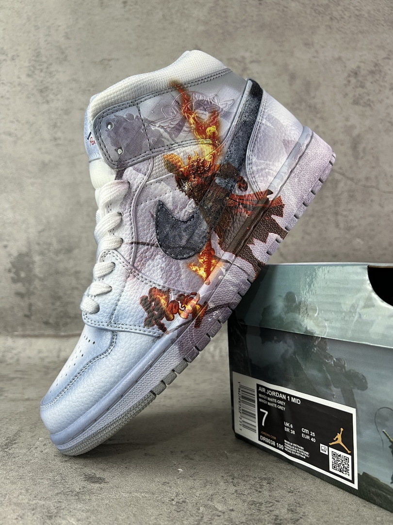 Air Jordan 1 Mid 'Black Myth: Wukong' Custom Sneakers - Fiery Monkey King Graphic Edition - Image 4
