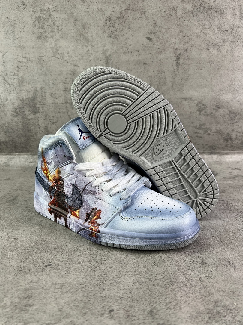 Air Jordan 1 Mid 'Black Myth: Wukong' Custom Sneakers - Fiery Monkey King Graphic Edition - Image 8