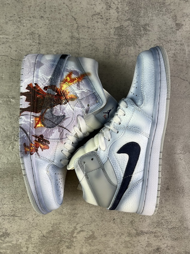 Air Jordan 1 Mid 'Black Myth: Wukong' Custom Sneakers - Fiery Monkey King Graphic Edition - Image 9