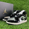 Nike Air Jordan 1 Mid GS Metallic Silver Black Patent Leather Gold Wings Youth Sneakers 554725-082